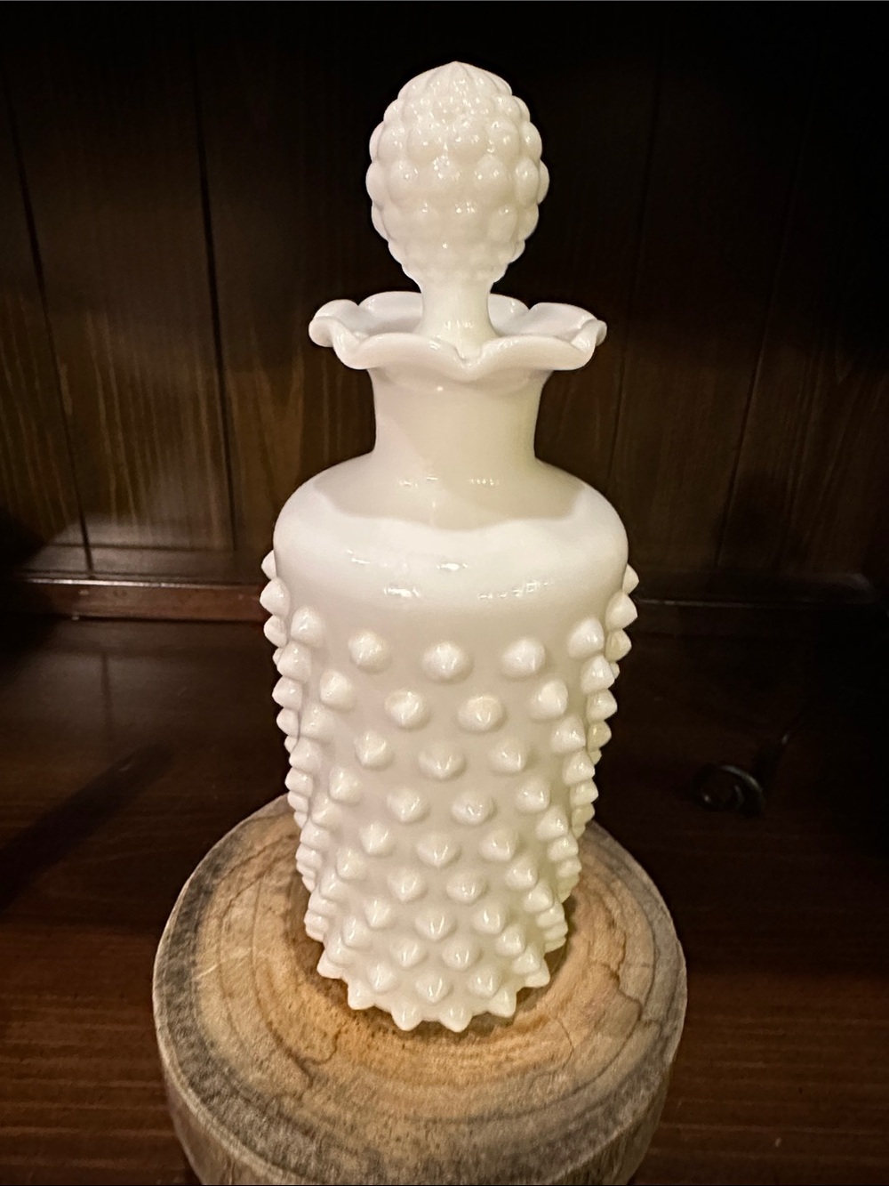 White Hobnail Milk Glass Decorative Bottle with Stopper